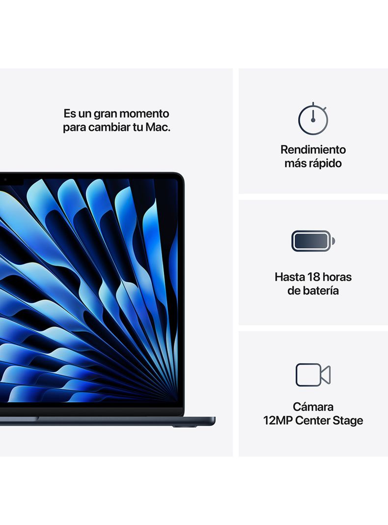 MacBook Air 15.3" Chip M4 CPU 10 Núcleos GPU 10 Núcleos 16GB RAM 512GB SSD Medianoche-3