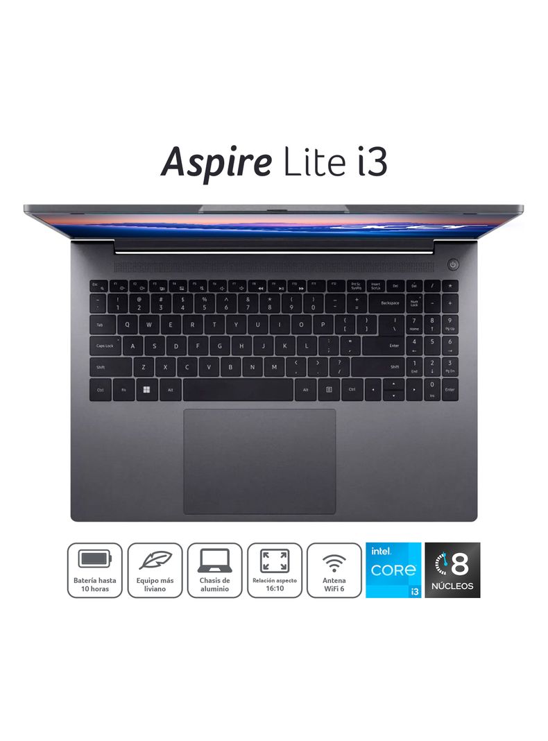 Notebook Aspire Lite AL16-31P-36HW-1 Intel Core i3 8 Núcleos 16GB RAM 512GB SSD 16" WUXGA-1