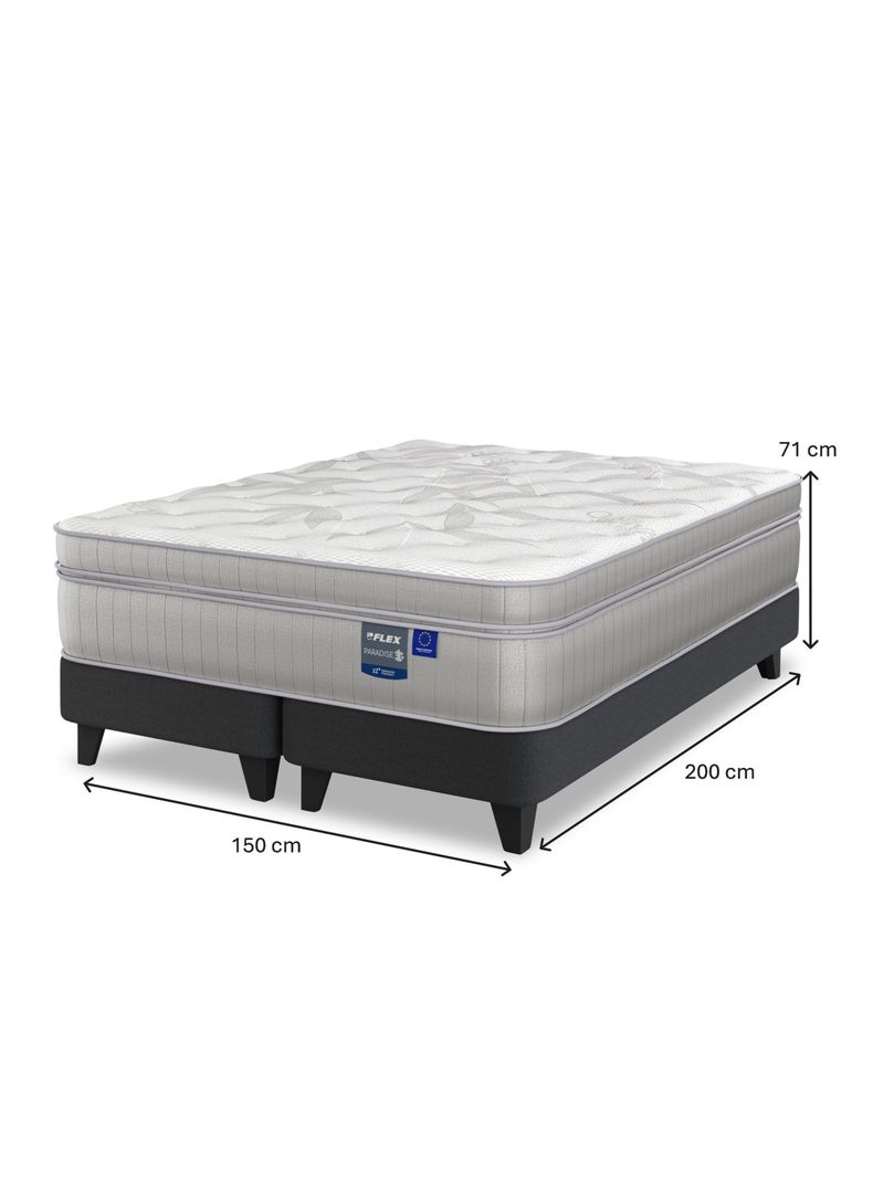 Cama Europea Paradise 2 Plazas Box Base Dividida + Respaldo Design Grafito + 2 Veladores Rover-1