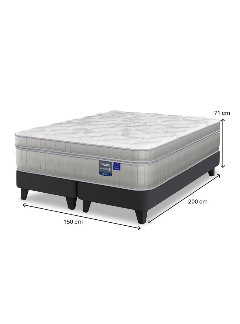 Cama Europea Paradise 2 Plazas Box Base Dividida + Respaldo Design Gris + 2 Veladores Rover-1