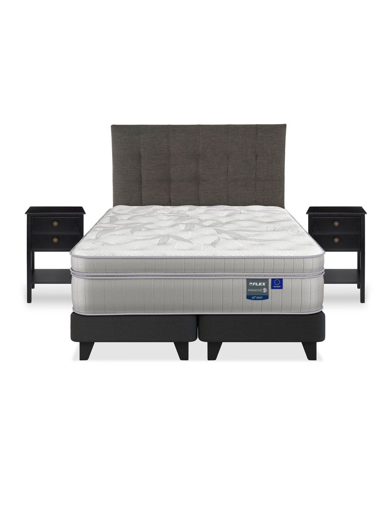 Cama Europea Paradise King + Respaldo Design Grafito + 2 Veladores Rover-2