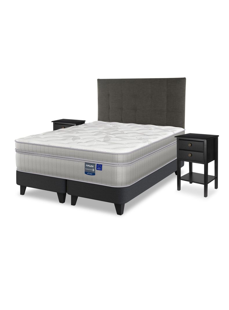 Cama Europea Paradise King + Respaldo Design Grafito + 2 Veladores Rover-0