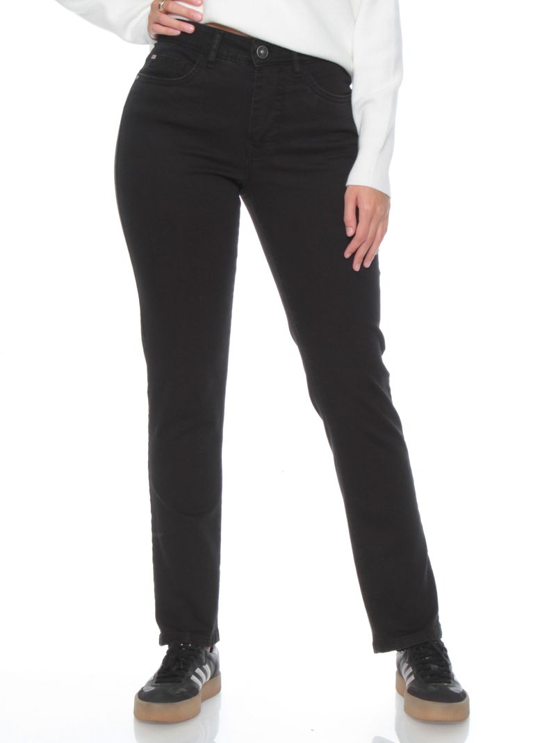 Jeans Slim Tiro Alto Pretina Básico con Botón-0