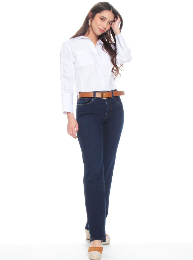 Jeans Recto Tiro Alto con 1 Botón Push In Push Up-3