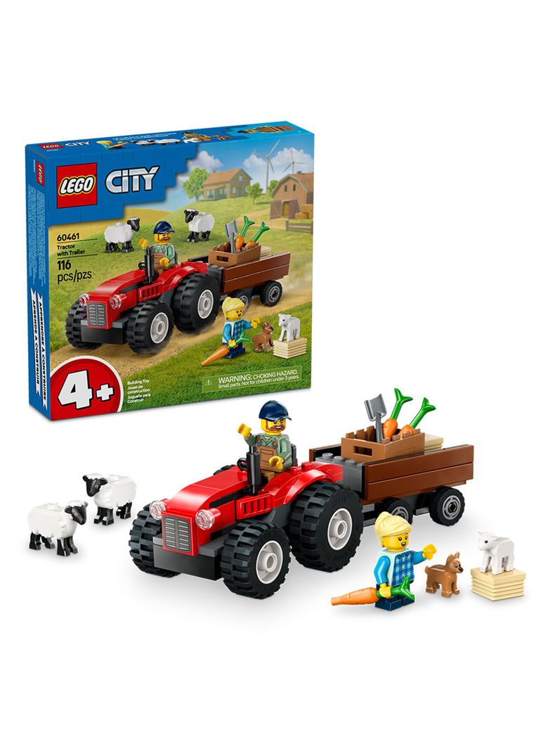 Lego Tractor Rojo con Remolque y Oveja-1