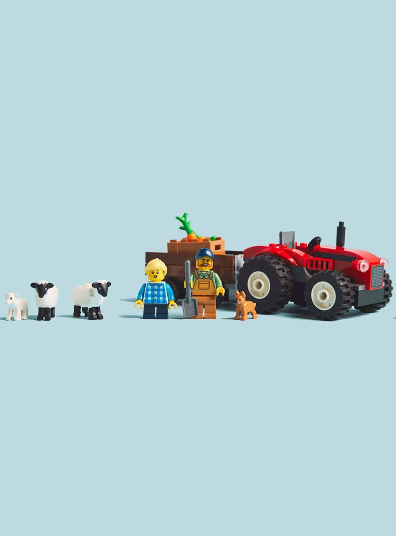 Lego Tractor Rojo con Remolque y Oveja-3